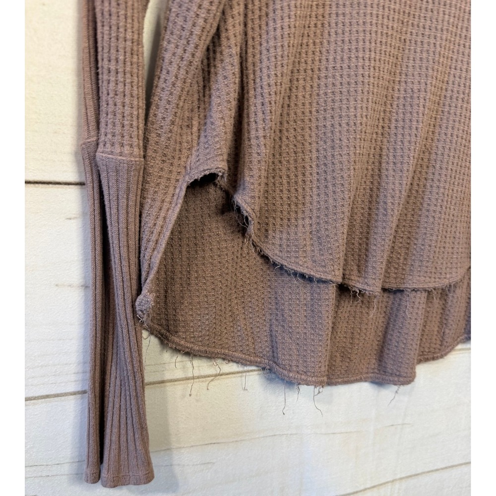 We The Free Waffle Knit Cowl Neck High Low Hem Long Sleeve‎ Top Mauve Medium - Picture 6 of 6